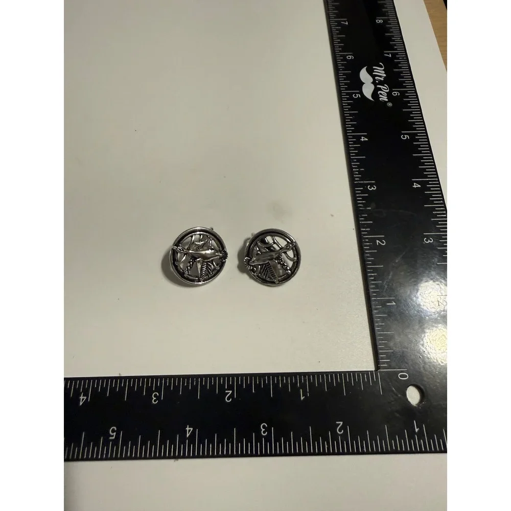 Vintage‎ Swank Silver Tone Flying Duck Mallard Circular Toggle Back Cufflinks